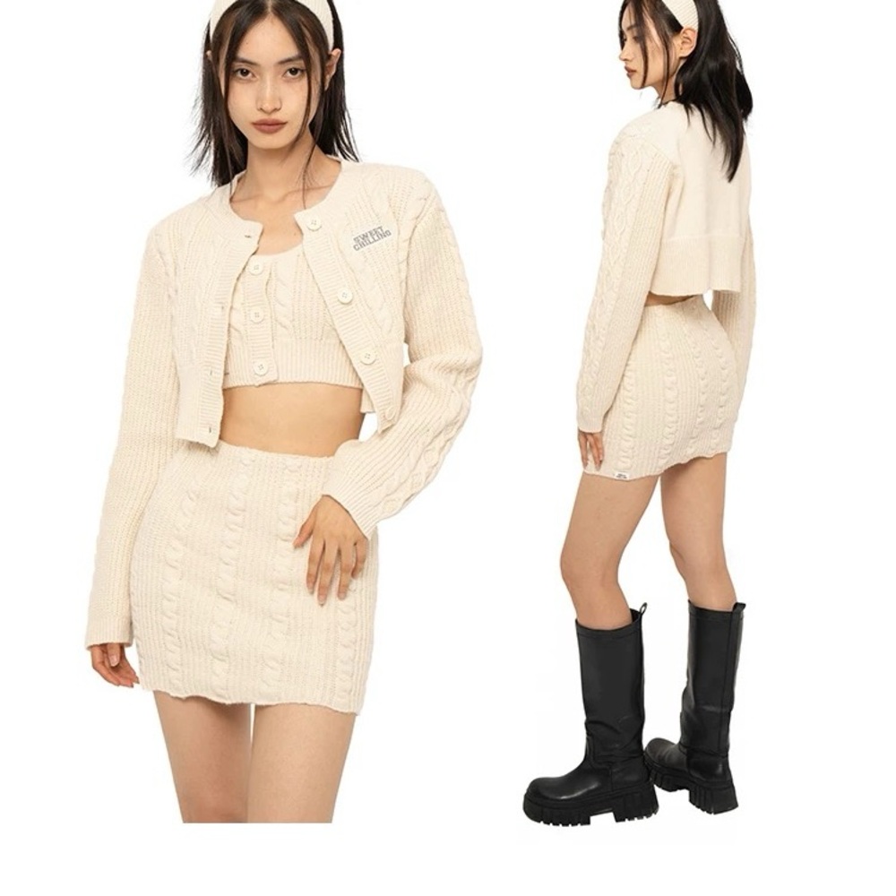 Three piece set for cardigan+top+skirt